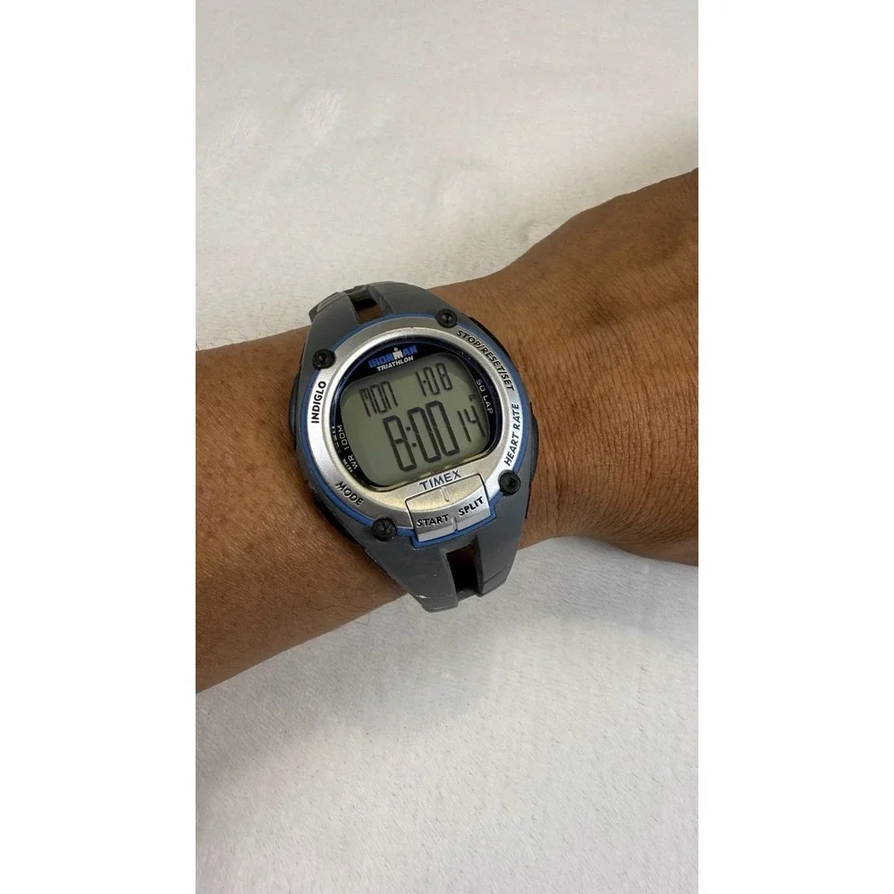 Timex Ironman Triathlon Heart Rate Digital Watch T5K547 Gray Blue Working